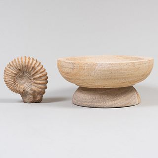 Fossil of an Ammonite and a Carved Stone Bowl