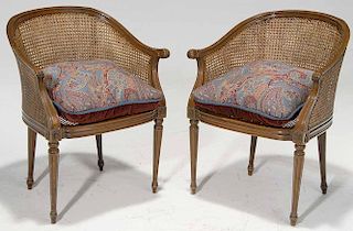 Pair Louis XVI Style Caned Armchairs