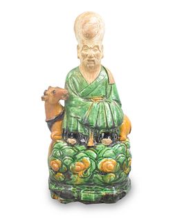 Chinese Sancai Glazed"Shou"Figure on Deer, Ming D.