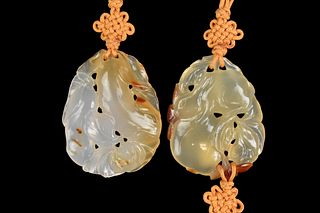 2 Chinese Agate Carved Toggle,Qing Dynasty
