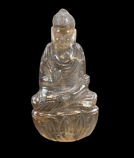 Chinese Rock Crystal Carved Buddha Figure, Qing D.