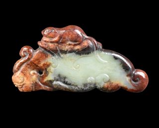 Chinese Yellow Brown Jade Plaque Toggle, Ming D.
