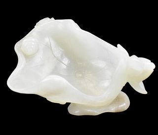 Chinese White Jade Carved Lotus Washer, 18th C.