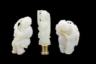 Group of 3 Chinese White Jade Figures,Qing Dynasty