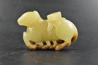 Chinese Yellow Jade Carved Beast Toggle,Qing D.