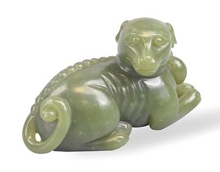 Chinese Spinach Jade Carved Dog, Qing Dynasty