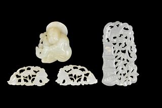 Group of 4 Chinese Jade Carved Pieces,Qing Dynasty