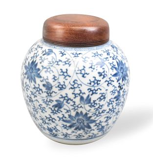 Chinese Blue & White Scrolling Lotus Jar,18th C.