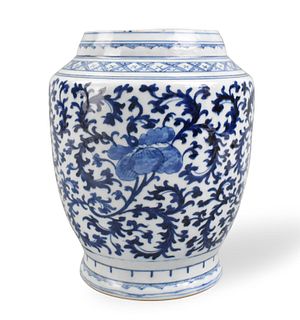 Chinese Blue & White Scrolling Floral Jar,18th C.
