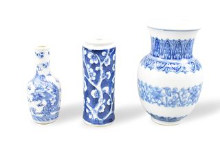3 Chinese B & W Vase w/ Dragon & Prunus,19th C.