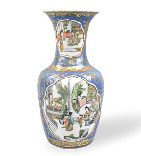 Chinese Blue Glazed Famille Verte Vase, 19th C.
