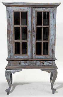 Blue Paint-Decorated Cabinet on Frame