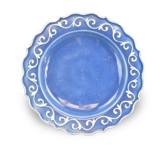 Chinese Blue Glazed Floral Plate, 19th C.