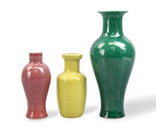 3 Chinese Monochrome Porcelain Vase,ROC Period
