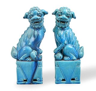 Pair of Chinese Peacock Glaze Foo Dog Figure,ROC P