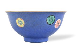 Chinese Blue Glazed Famlle Rose Bowl, Qianlong Pe.
