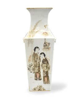 Chinese Qianjiang Glazed Figure Square Vase,19th C