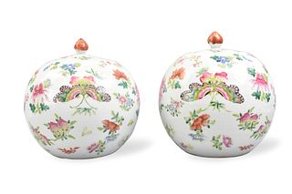 Pair of Chinese Famille Rose Covered Jars,19th C.