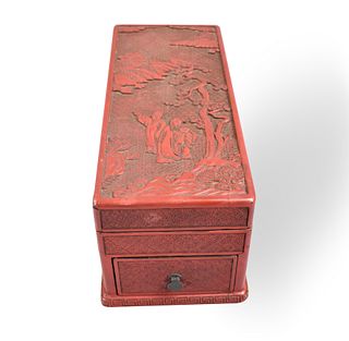Chinese Lacquer Carved Scholar Covered Box,Qing D.