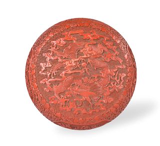 Chinese Cinnabar Carved Cover Box w/ Dragon,Qing D