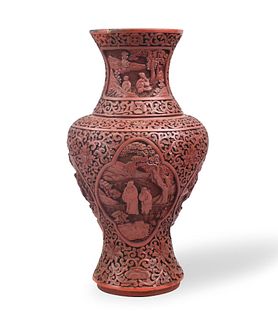Chinese Red Cinnabar Carved Vase,19th C.