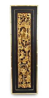Chinese Gilt Lacquered Wooden Panel w/ Warrior