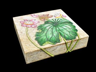 Chinese Soapstone Covered Box w/ Lotus,ROC Period