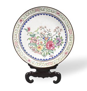 Chinese Enamel Floral Plate on Stand, 18th C.