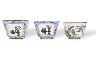 Group of 3 Canton Enameld Cups, 18th C.