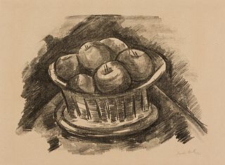 Marsden Hartley (Am. 1877-1943), Apples in Basket, 1923, Lithograph on paper, matted