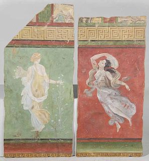 Pair Pompeian Fresco Style Hand-
