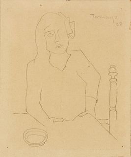 Rufino Tamayo (Mexican 1899-1991), Woman at Table, 1928, Pencil on wove paper, unframed