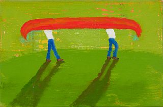 Katherine Bradford (Am. b. 1942), "Canoe Carry" 2007, Oil on canvas, unframed