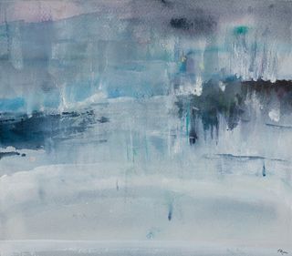Reuben Tam (Am. 1916-1991), "Northern Lights, White Flares" Monhegan, 1978, Oil on paper, framed