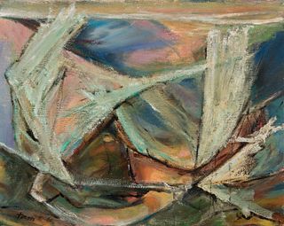 Reuben Tam (Am. 1916-1991), Gull at Sunset, Monhegan, 1960, Oil on masonite, framed in Badura frame