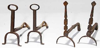 Two Pairs Wrought Iron Andirons
