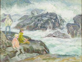 Edmund Franklin Ward (Am. 1892-1991), Figures On Monhegan Coast, Oil on canvas board, framed