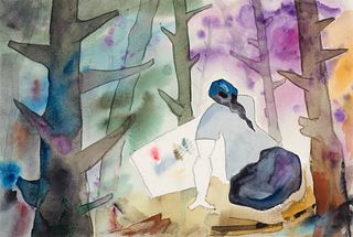 Leo Brooks (Am. 1909-1993), Cathedral Woods, Monhegan, Watercolor on paper, framed under glass