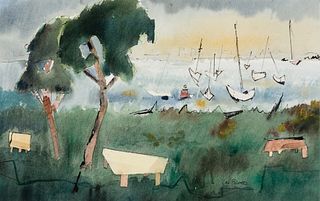 Leo Brooks (Am. 1909-1993), Coastal Livestock, Watercolor on paper, framed under glass