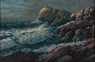 Karl Schmidt (Am. 1890-1962), Seascape, Monhegan, Oil on masonite, framed