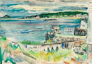 William Zorach (Am. 1887-1966), "Bay Point" Georgetown, Maine, Watercolor on paper, framed under glass
