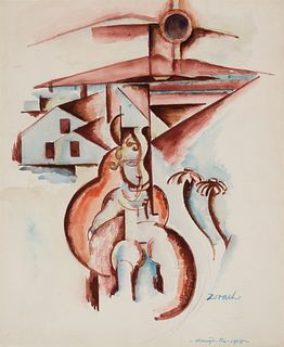 William Zorach (Am. 1887-1966), "Stonington, ME" 1918, Watercolor on paper, framed under glass