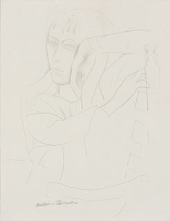 William Zorach (Am. 1887-1966), Seated Figure, Pencil on paper, framed under glass