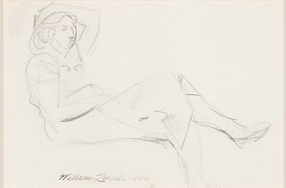 William Zorach (Am. 1887-1966), Marguerite Seated, 1950, Pencil on paper, framed under glass