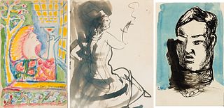Carl Sprinchorn (Am. 1887-1971), Three Works: Various Portraits, 1-3] Ink and watercolor on paper,