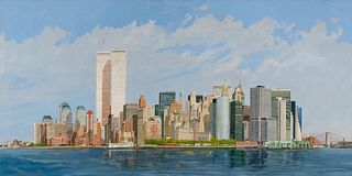 Robert Solotaire (Am. 1930-2008), Lower Manhattan, 1995, Oil on canvas, framed