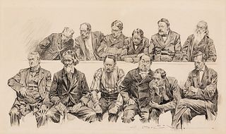 Charles Dana Gibson (Am. 1867-1944), "The Jury", Ink on paper, framed under glass