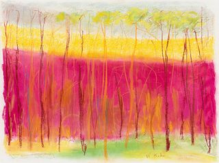 Wolf Kahn (Am. 1927-2020), Magenta to Yellow, Pastel on paper, framed under glass