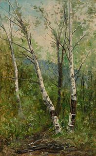 Frank Henry Shapleigh (Am. 1842-1906), Birches at Jackson, N.H., Oil on canvas, framed
