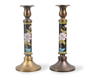 Pair of Chinese Cloisonne Candle Stands,ROC Period